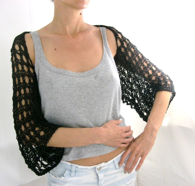 BLACK COTTON SHRUG.Elegant Hand Knitted Summer Shrug Etsy
