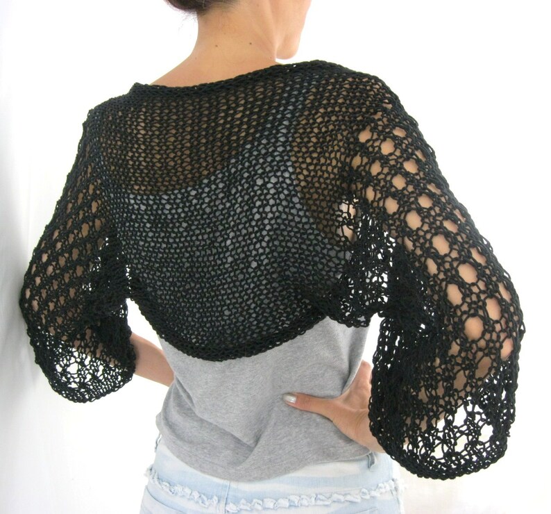 BLACK COTTON SHRUG.Elegant Hand Knitted Summer Shrug Etsy