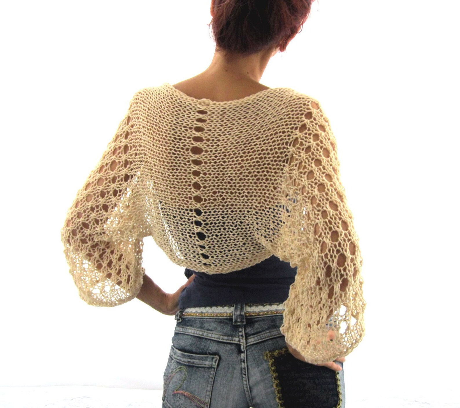 Light Beige COTTON SHRUG.Elegant Hand Knitted Summer Etsy