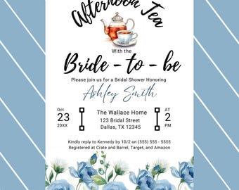 Invitación para despedida de soltera con temática de fiesta de té floral / Plantilla editable (Descarga digital)