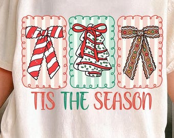 Coquette Christmas PNG: Candy Cane Bow, Tree Cookie (Digital Download)