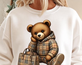 Luxury Teddy Bear PNG, Trendy Luxury Streetwear Fashion Design, gift, Designer Monogram, Urban Graffiti