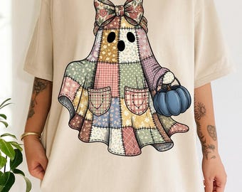 Patchwork-quilt Ghost PNG: Cottagecore Halloween (digitale download)
