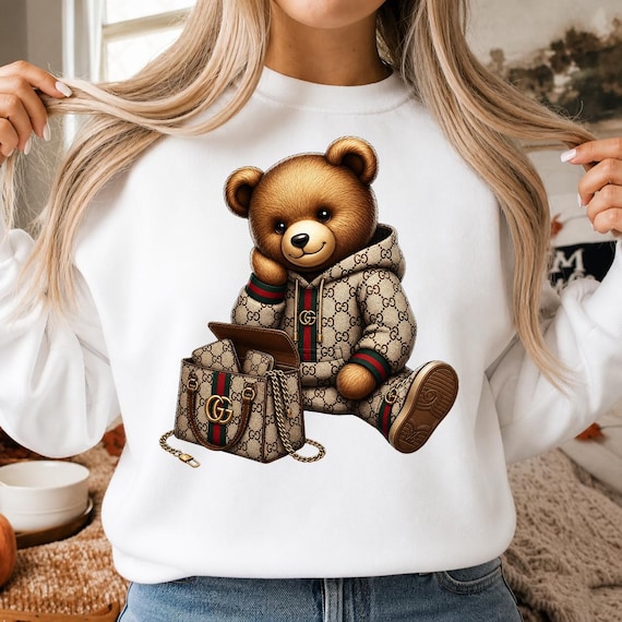 Luxury Teddy Bear PNG, Trendy Luxury Streetwear Fashion Design, gift, Designer Monogram, Urban Graffiti