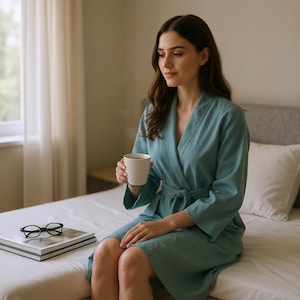 Cotton-Linen Kimono Robe: Lightweight Spa Bathrobe