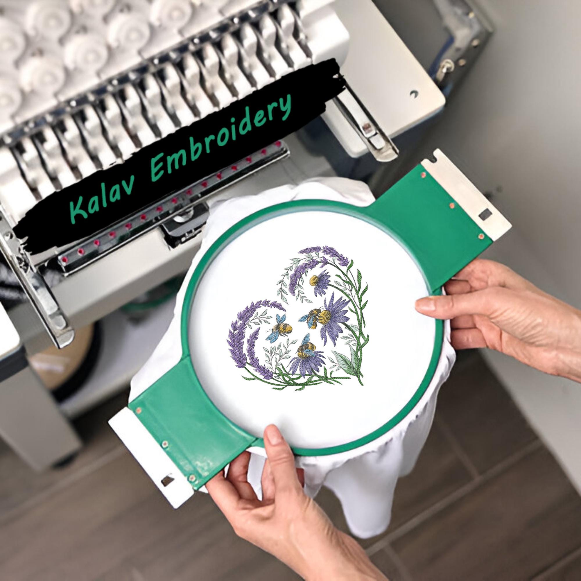 Heart Floral Bee Embroidery Design - Lavender Coneflower Machine ...
