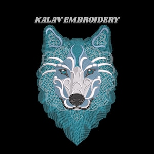 Intricate Head Machine Embroidery Design, Geometric Spirit Animal Digital , Majestic Wolf Embroidery , Tribal Husky
