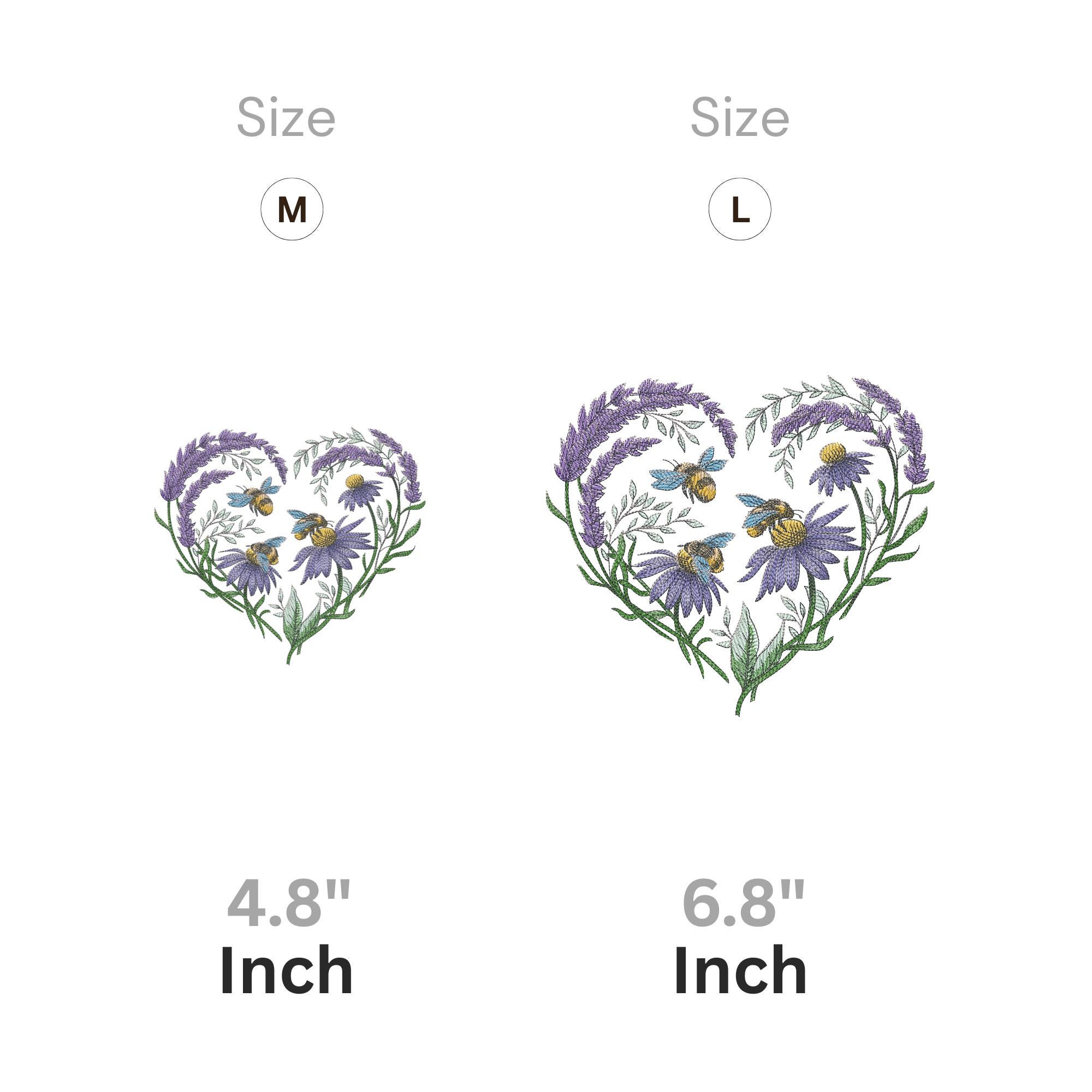 Heart Floral Bee Embroidery Design - Lavender Coneflower Machine ...