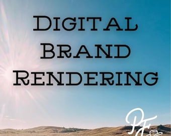 May include: Image with the text "DIGITAL BRAND RENDERING" against a blue sky background. A landscape of rolling hills and cattle grazing in the foreground. A logo with the initials "PF" is in the lower right corner.