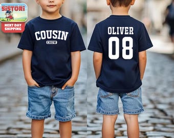 Magliette personalizzate per cugini, maglietta per cugini, nome e numero personalizzati, nome ed età dei bambini, maglietta personalizzata per la riunione di famiglia, maglietta con nome della famiglia abbinato