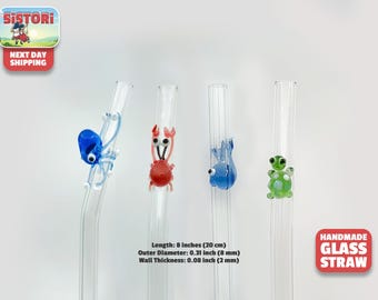Sea Glass Straws, Reusable Glass Straw, Octopus Crab Whale Careta Glass Straws