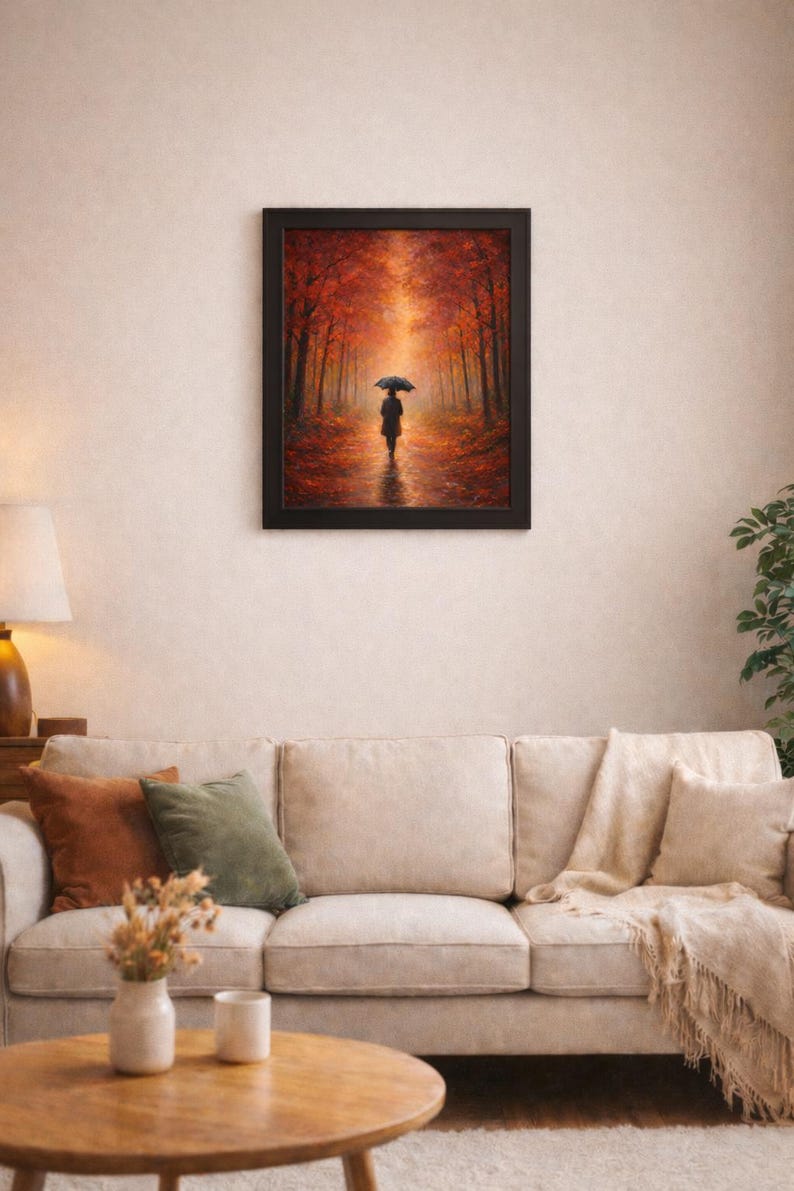 Autumn Rain Art Print, Fall Forest Landscape, Moody Nature Wall Decor ...