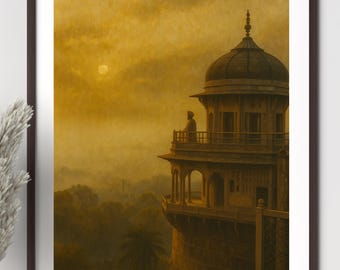 India Painting - India Art Print - Asia Wall Art - Agra - Sunset - Man | Digital Download - Digital Art Download