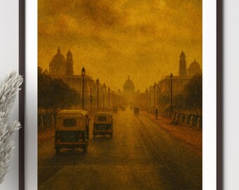 India Painting - India Art Print - Asia Wall Art - Delhi - Sunset - Tuk-tuk | Digital Download - Digital Art Download