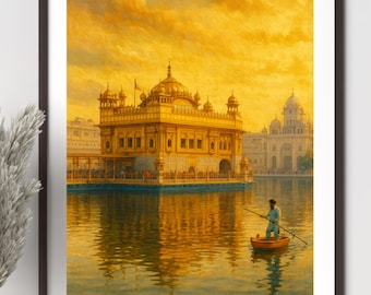 India Painting - India Art Print - Asia Wall Art - Amritsar - Warm - Temple - Water | Digital Download - Digital Art Download