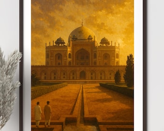 India Painting - India Art Print - Asia Wall Art - Delhi - Warm - Sunset - Two Men | Digital Download - Digital Art Download