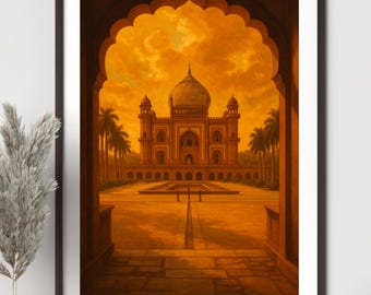 India Painting - India Art Print - Asia Wall Art - Delhi - Sunset - Archway | Digital Download - Digital Art Download