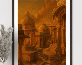India Painting - India Art Print - Asia Wall Art - Jaisalmer - Warm - Sunset - Temple | Digital Download - Digital Art Download