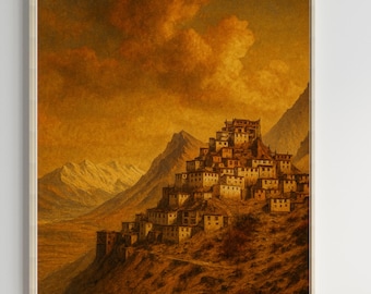 India Painting - India Art Print - Asia Wall Art - Key Himachal Pradesh - Himalayas - Mountains | Digital Download - Digital Art Download
