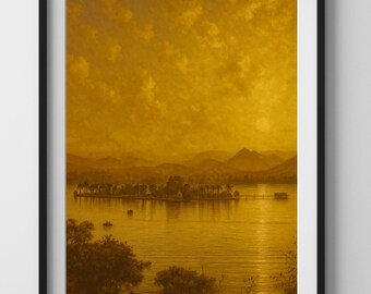 India Painting - India Art Print - Asia Wall Art - Udaipur - Warm - Sunset - Lake | Digital Download - Digital Art Download