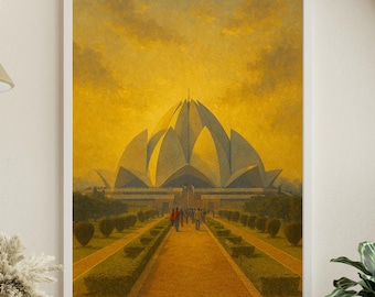 India Painting - India Art Print - Asia Wall Art - Delhi - Warm - Temple - Path | Digital Download - Digital Art Download