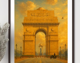 India Painting - India Art Print - Asia Wall Art - Delhi - Monument - Man | Digital Download - Digital Art Download