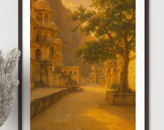 India Painting - India Art Print - Asia Wall Art - Jaipur - Warm - Beautiful Path | Digital Download - Digital Art Download