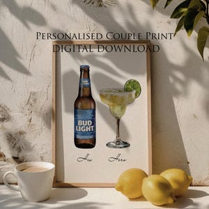 Lámina personalizada para parejas con bebidas / Decoración de bar para él y para ella (Descarga digital)