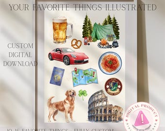 Póster personalizado de cosas favoritas / Arte mural personalizado / Impresión de cosas que me encantan / Regalo digital único