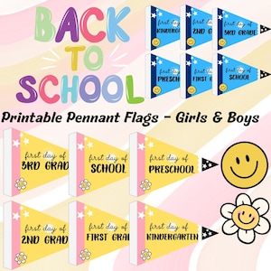First Day Of School | Printable Pennant Flags | Back to School | Kindergarten Preschool