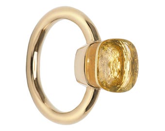 Anillo de citrino en oro macizo de 14 quilates, anillo de aniversario para el amor.