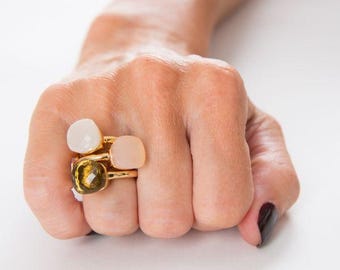 Anillo de cuarzo, anillo de oro macizo de 14 k, anillo de aniversario para ella