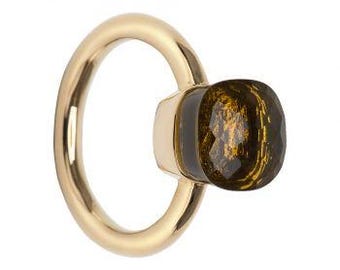 Anillo de cuarzo ahumado, anillo de oro macizo de 14 k, anillo de aniversario para ella