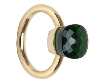 Anillo de piedra preciosa de calcedonia verde, anillo de oro macizo de 14 k, anillo de aniversario para el amor