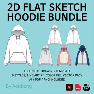 Hoodie Sketch Template Bundle | 6 Styles | Vector – AI, PDF, PNG – Digital Download