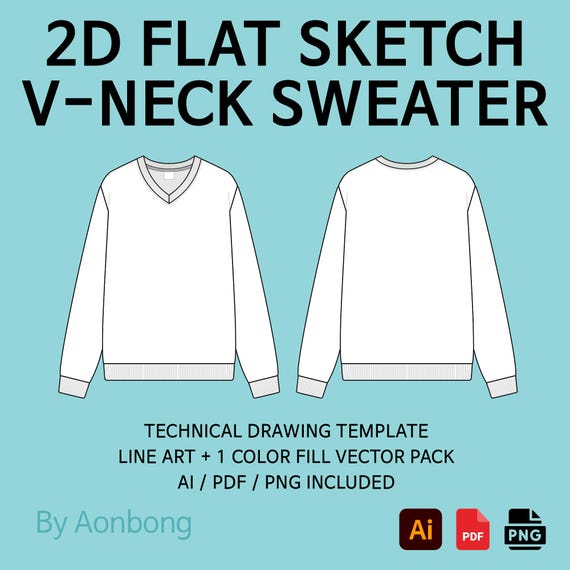 V-neck Sweater Flat Sketch Template Vector – AI, PDF, PNG