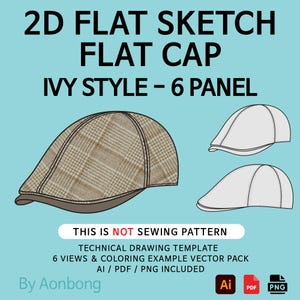 Flat Cap Flat Sketch Template | Ivy Style · 6 Views (Digital Download)