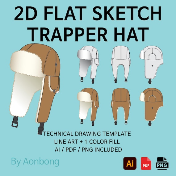 Trapper Hat Flat Template – Line Art & Color Fill - Ai, Pdf, Png