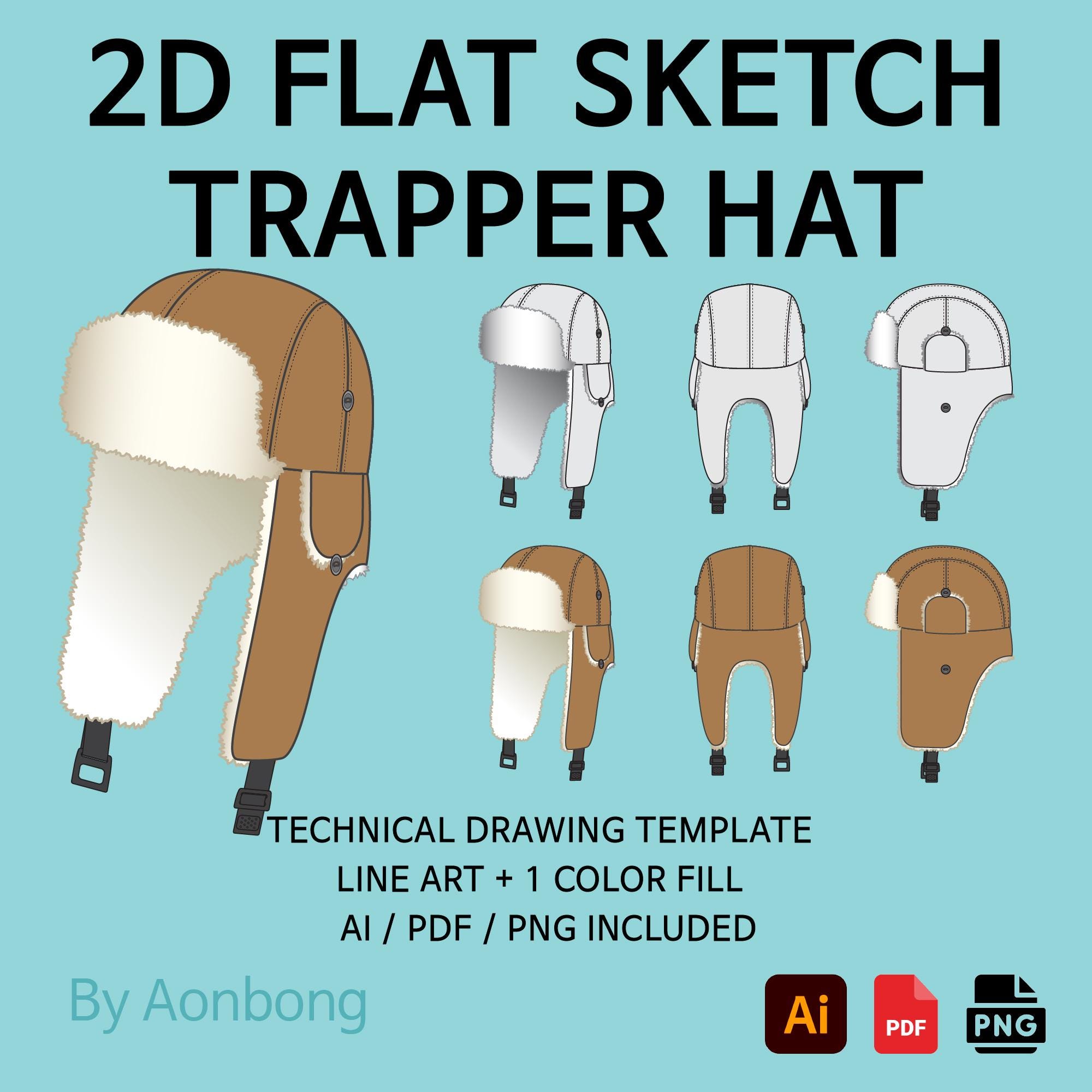 Trapper Hat Flat Template – Line Art & Color Fill - Ai, Pdf, Png