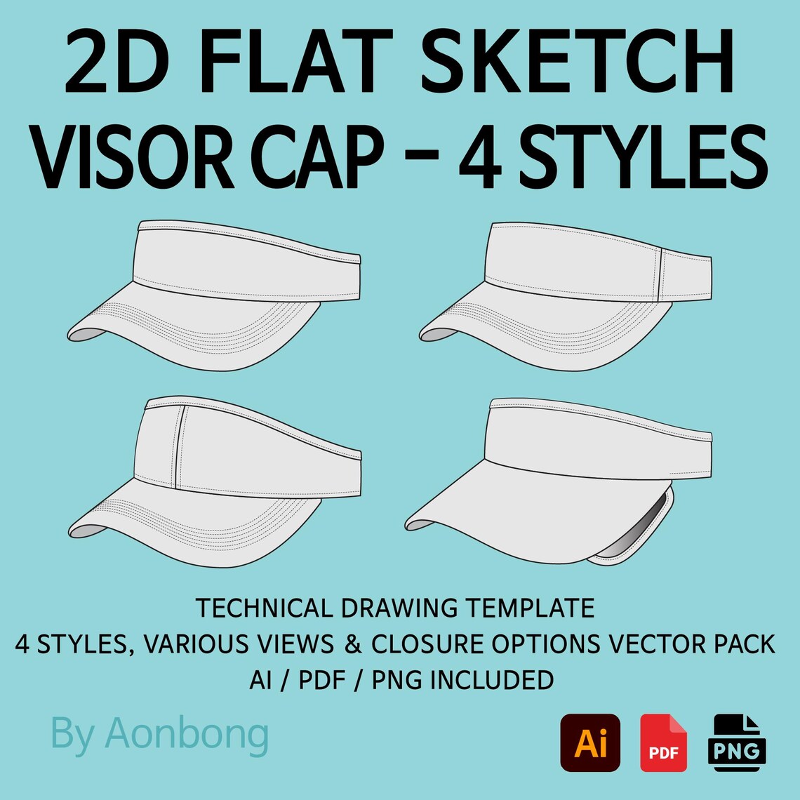 Visor Cap Flat Sketch Template: 4 Styles Bundle Pack (AI, PDF, PNG ...