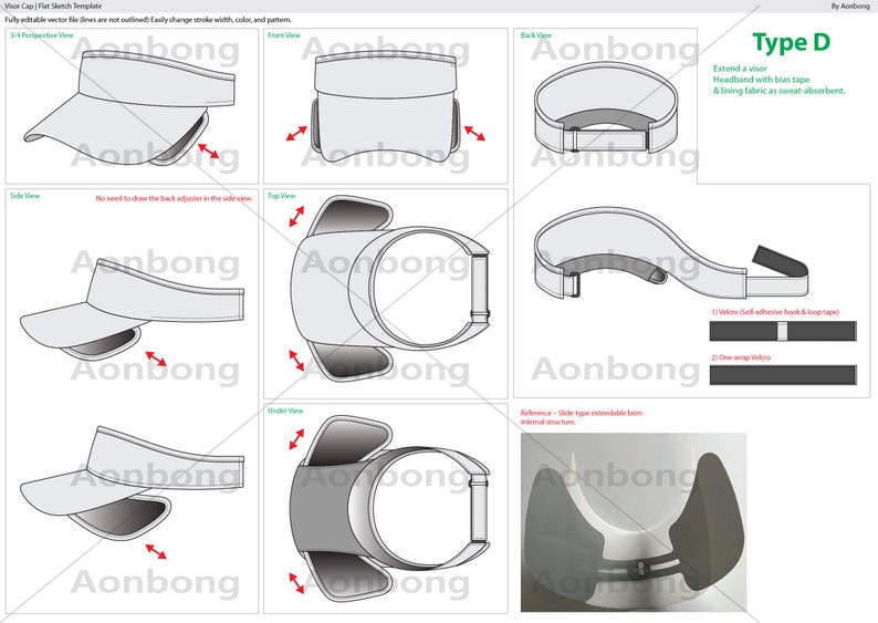 Visor Cap Flat Sketch Template: Extendable Brim Design (AI, PDF, PNG ...