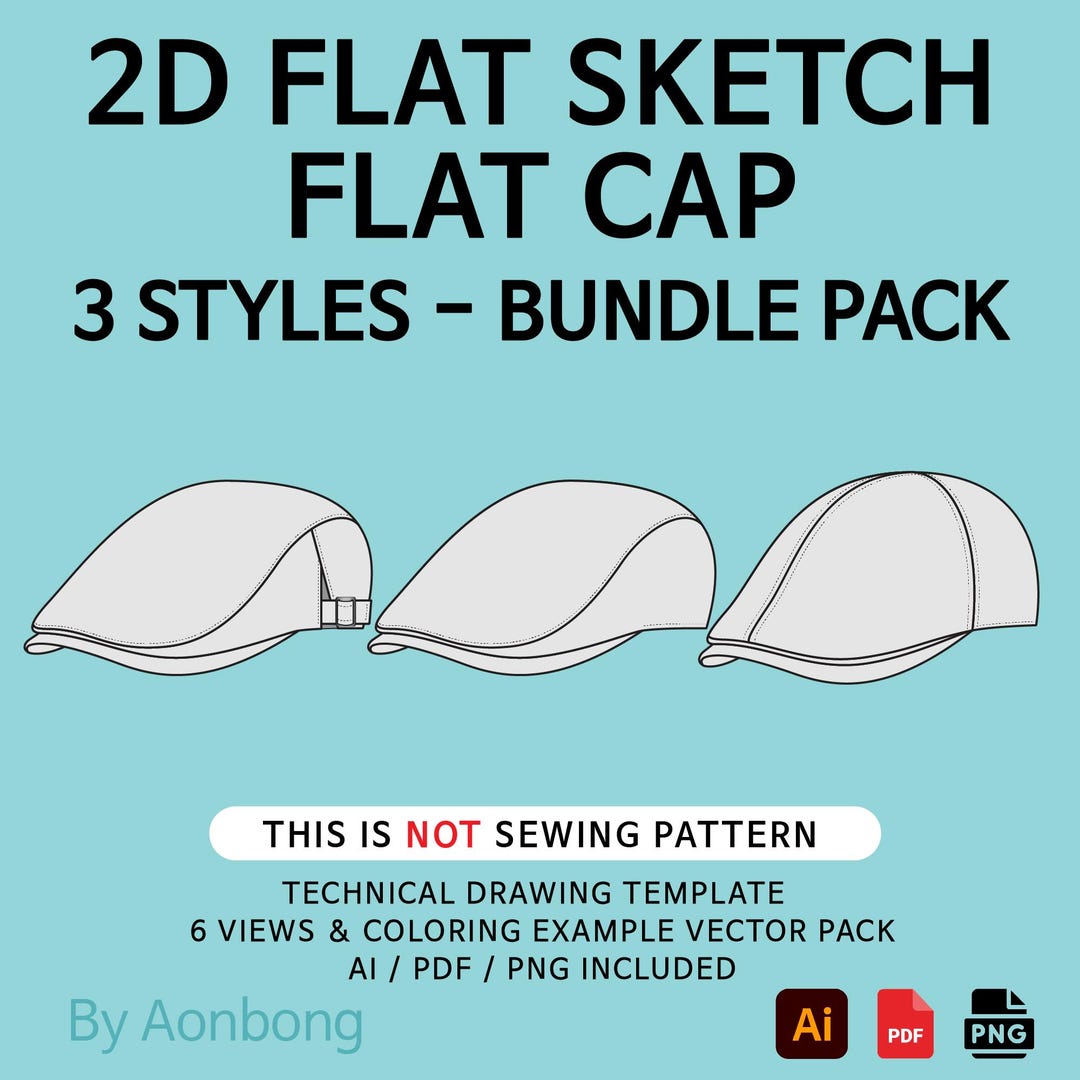 Flat Cap Flat Sketch Template | 3 Styles – Bundle Pack | Digital ...