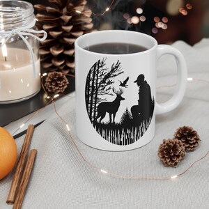 Nature Silhouette Coffee Mug, Hunting Mug, Wildlife Lover Gift, Camping Mug, Animal Print Mug, Adventure Drinkware