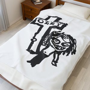 Ozzy Inspired Velveteen Plush Blanket | Cozy Home Decor, Halloween Gift, Music Lover&#39;s Present, Rock Star Blanket, Soft Throw