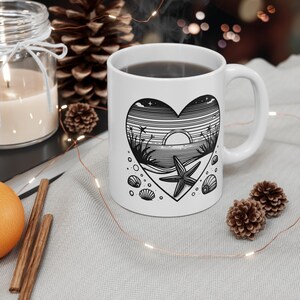 Heart Ocean Scene Mug, Beach Lover Gift, Seaside Coffee Cup, Nautical Decor, Coastal Vibes, Sea Shells Mug