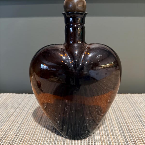 Vintage Paul Masson Amber Brown Glass Heart Shaped Bottle Decanter with Stopper, Mid-Century Barware, Retro Boho Home Decor