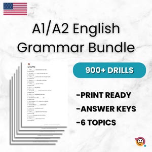 A1/A2 English Complete Grammar Bundle | 900+ Practice Sentences | ESL Printable Worksheets PDF
