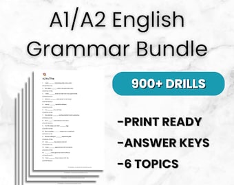 A1/A2 English Complete Grammar Bundle | 900+ Practice Sentences | ESL Printable Worksheets PDF