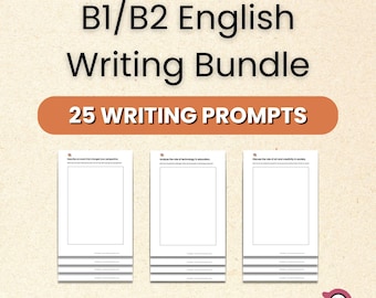 Intermediate English Writing Pack | 25 Writing Prompts | B1/B2 Essay Topics | ESL Printable Worksheets PDF