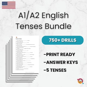A1/A2 sur les temps des verbes en anglais | Plus de 750 phrases d'entraînement | Pratique de la grammaire passée, présente et future | PDF imprimable ALS